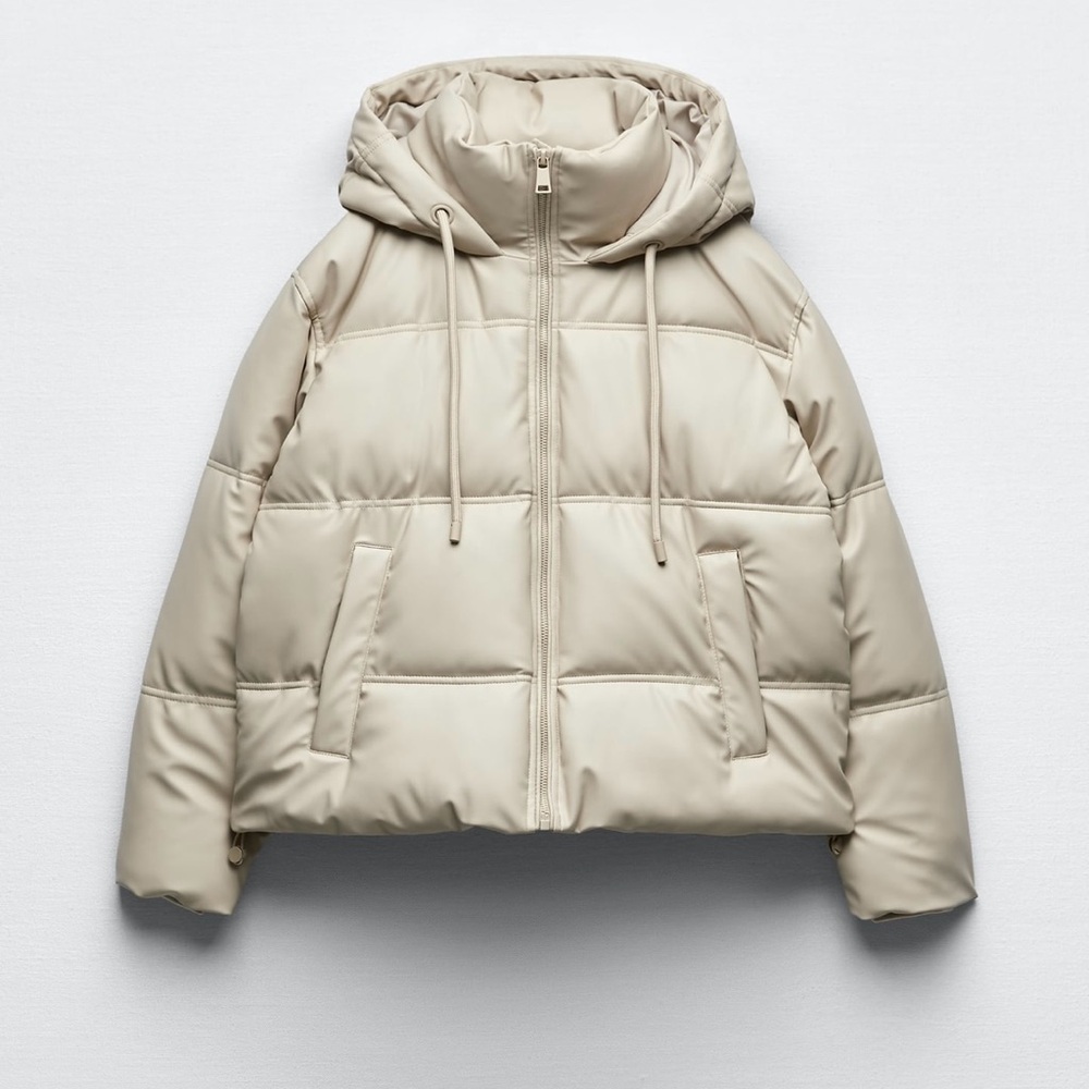 FAUX LEATHER PUFFER JACKET Beige color